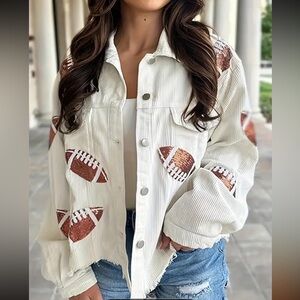 311. Corduroy Distressed Sequin Football Shacket Jacket